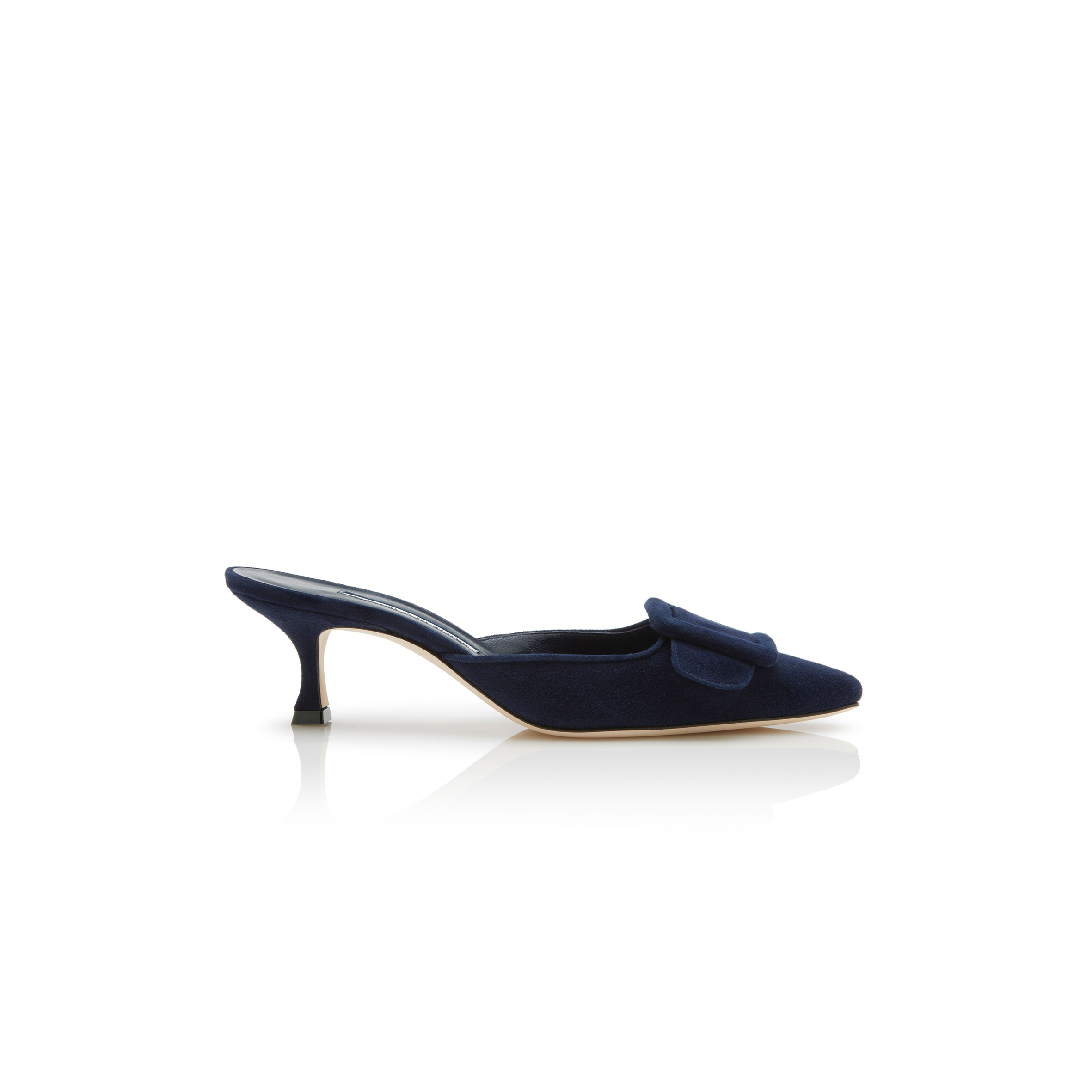 man010 B1ahn*k maysale navy blue suede kitten heel mules 9xx-0246-0006